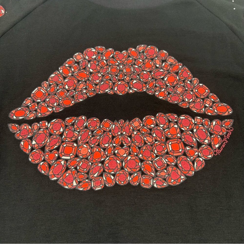 Lauren Moshi Noleta Ruby Lips Gem Print Pullover Sweatshirt Size Large - Picture 4 of 8